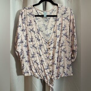 M.FASIS Lavender Floral Tie Front Blouse Size 3X | Boho Button Front Top
